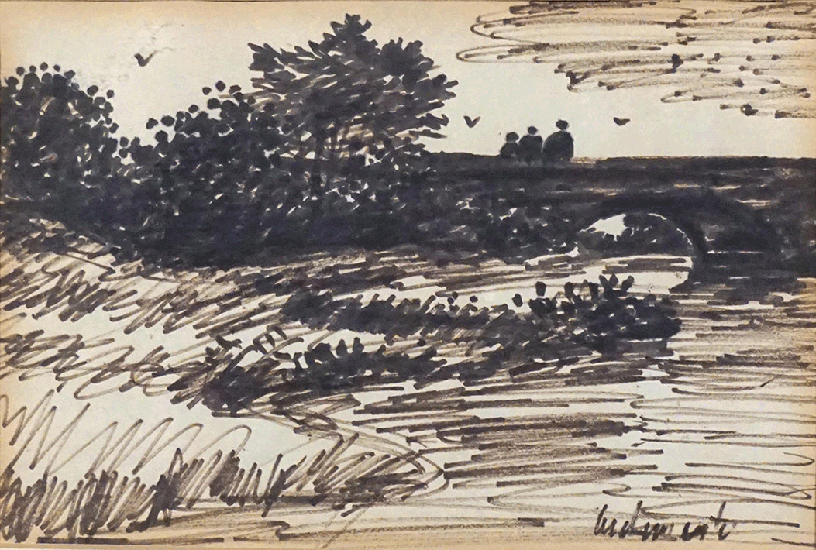 Lake scape with bridge